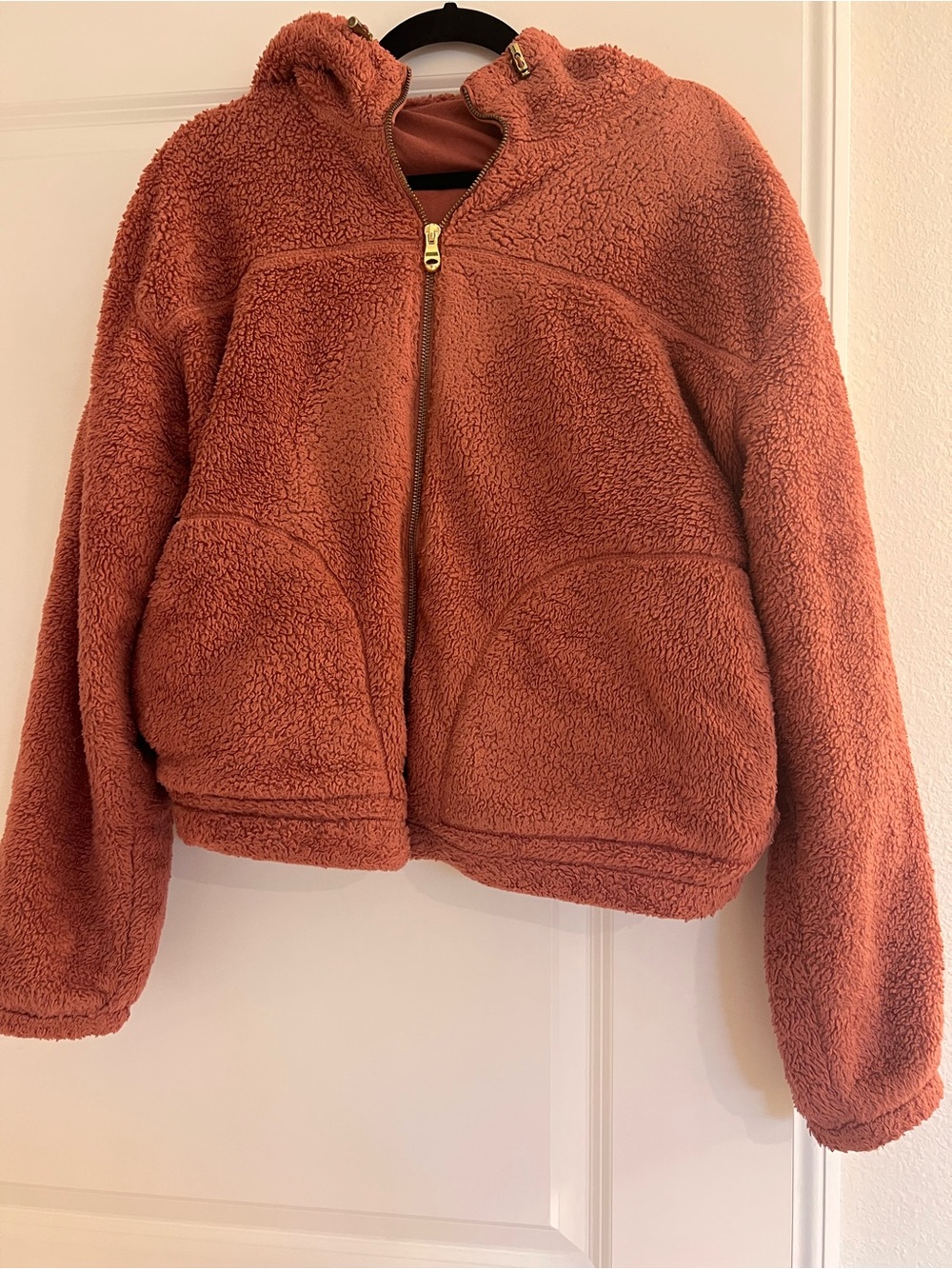 Old Navy Terracotta Sherpa Fleece Full Zip Hooded Jacket - Size Medium / Tall